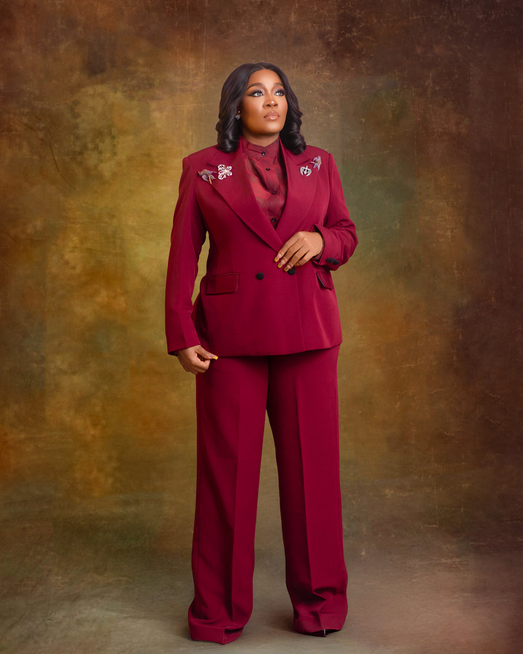 Commandé Burgundy Blazer – Structured Double-Breasted Women’s Power Blazer | Nonnistics