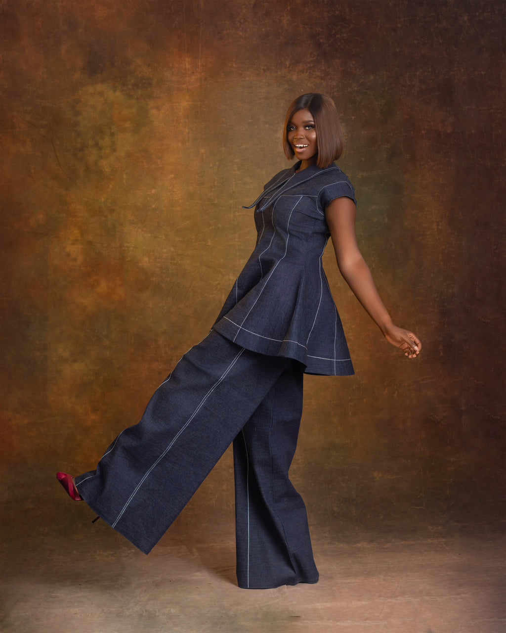 DOMINÁ Wide Leg Denim Pant – Luxury Structured High Waist Denim Trousers | Nonnistics